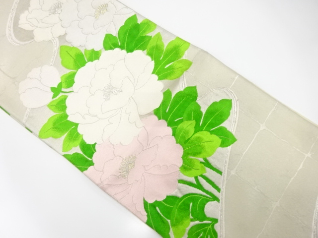 JAPANESE KIMONO / ANTIQUE FUKURO OBI / SILK / WOVEN PEONY